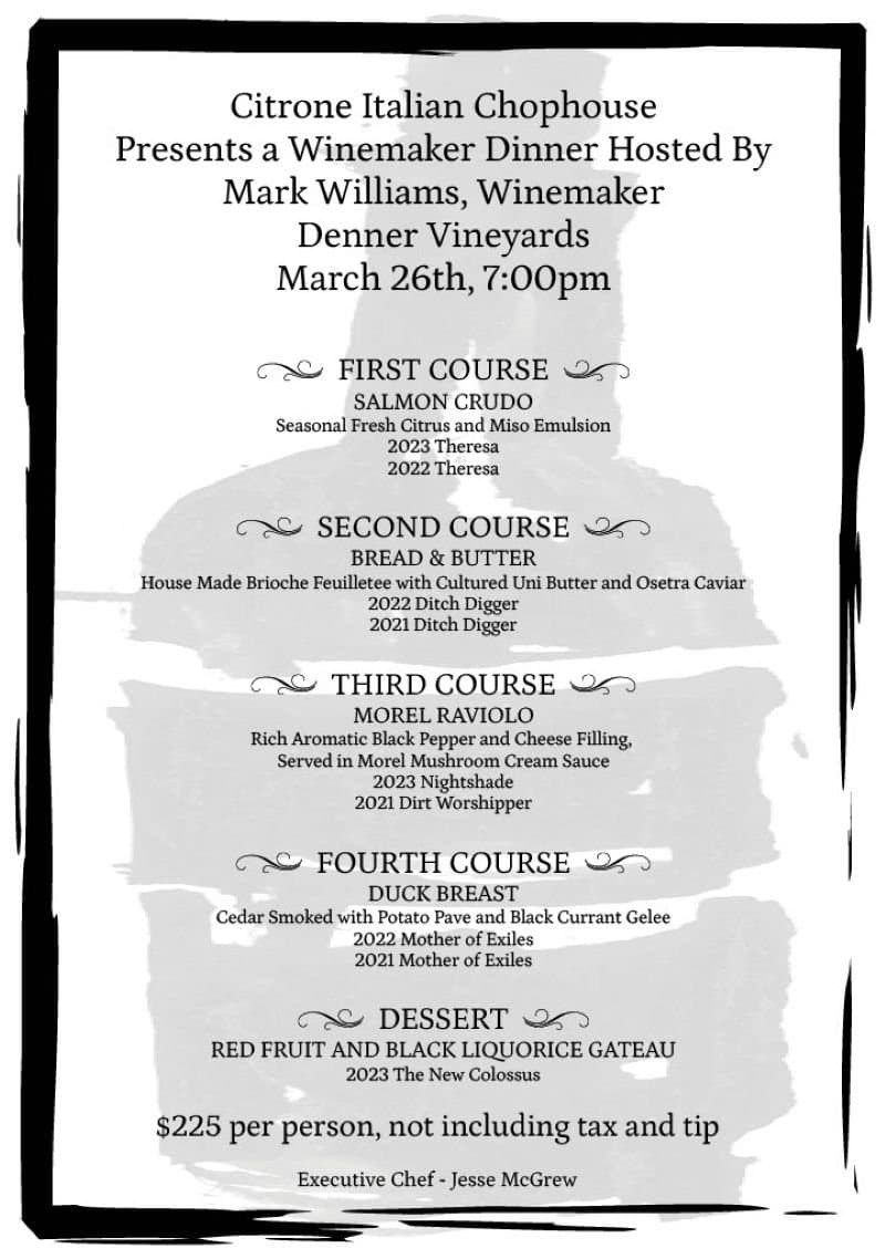 Denner Vineyards Winemaker Dinner